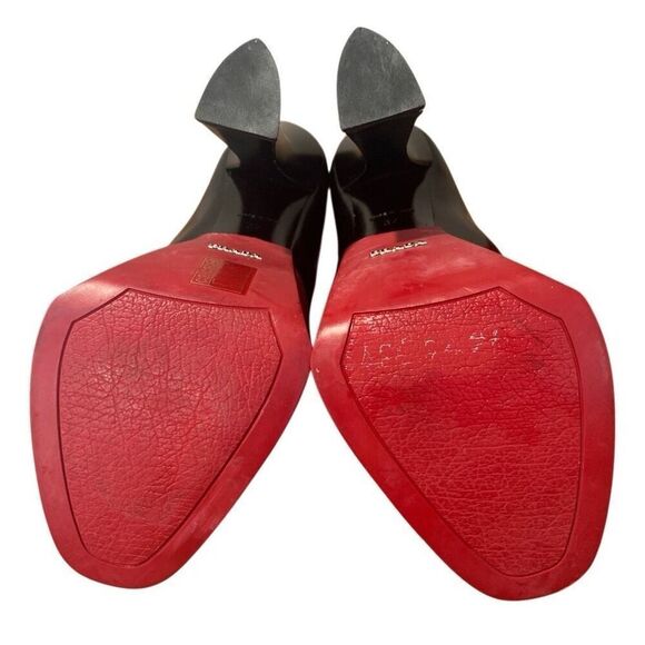 Prada Mary Jane Runway 2012 Black Leather Red Rubber Cap Toe Heels EU 37 Pumps - Picture 7 of 8
